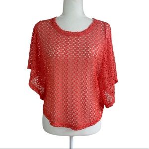 Coral Crochet Style Batwing Sheer Top